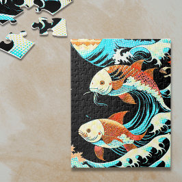 Koi Fish in a Great Wave Comic Book Style 