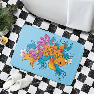 Koi Fish Lotus Cherry Blossoms Badematte