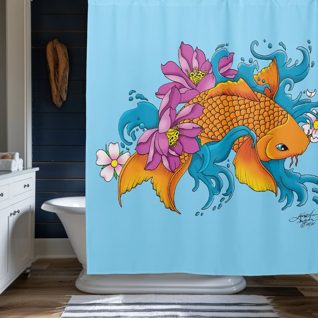 Koi Fish Lotus Cherry Blossoms Duschvorhang (Von Creator hochgeladen)