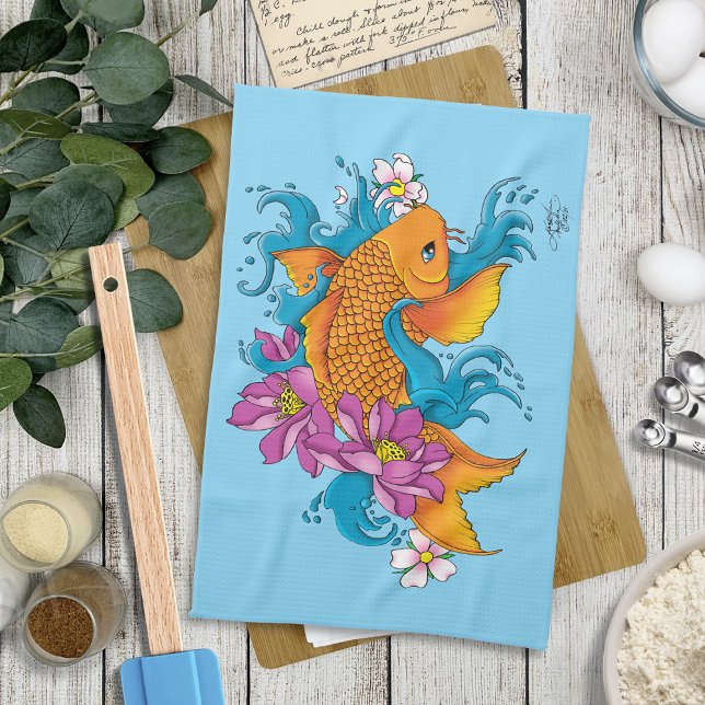 Koi Fish Lotus Cherry Blossoms Geschirrtuch (Von Creator hochgeladen)