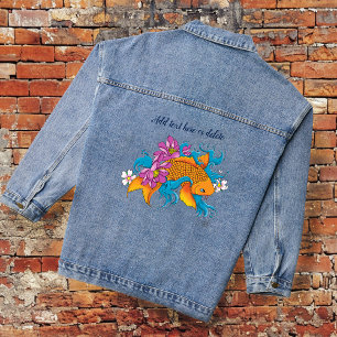 Koi Fish Lotus Cherry Blossoms Jeansjacke