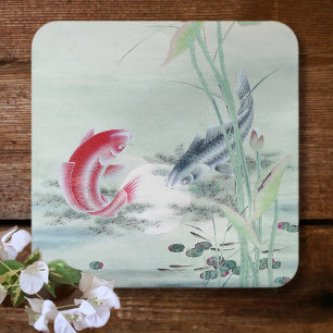 Koi Fish mit Lotus Rechteckiger Pappuntersetzer