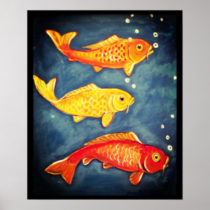 Koi Fish Orange Yellow Goldfish Art Poster