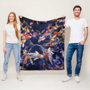 KOI FISH OVER FLOWING FLEECEDECKE