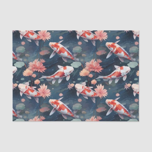 Koi Fish Pond Blume Decoupage Seidenpapier (Vorderseite)