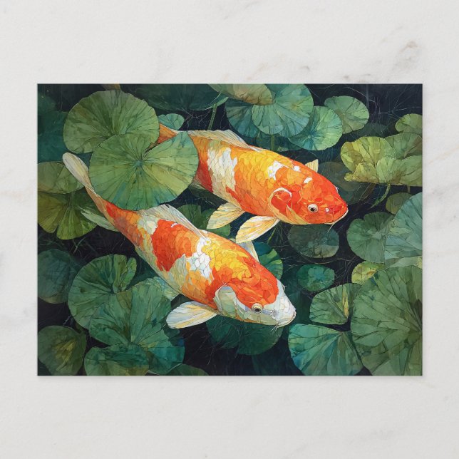 Koi Fish Pond Lily Pads Postkarte (Vorderseite)