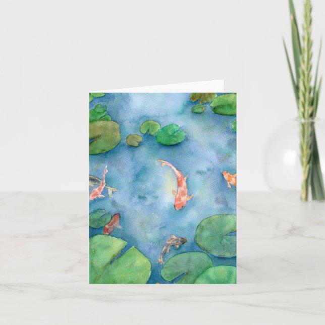 Koi Fish Pond watercolor Dankeskarte (Vorderseite)
