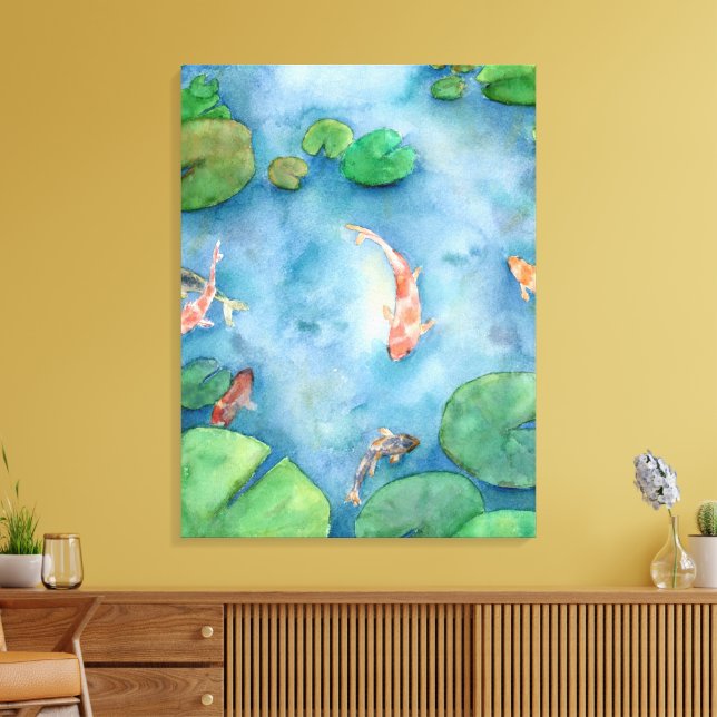 Koi Fish Pond watercolor Leinwanddruck (Insitu (Wohnzimmer))