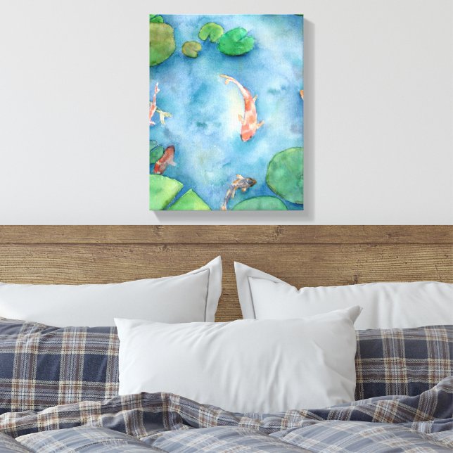 Koi Fish Pond watercolor Leinwanddruck (Insitu (Schlafzimmer))