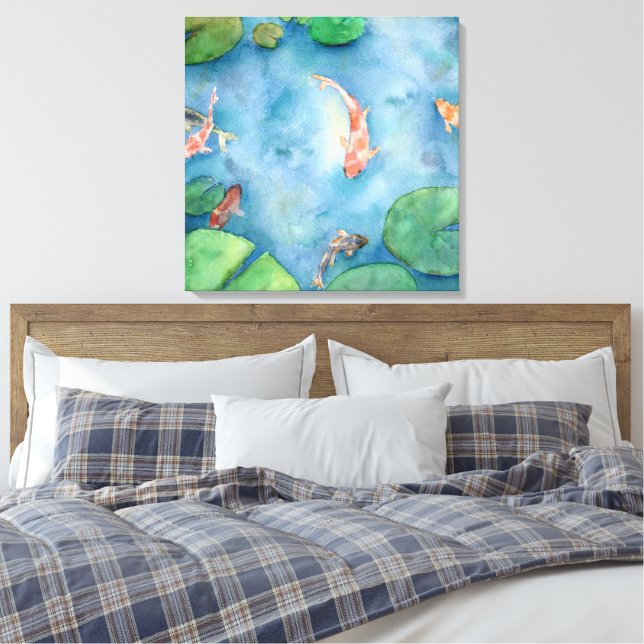 Koi Fish Pond watercolor Leinwanddruck (Insitu (Schlafzimmer))