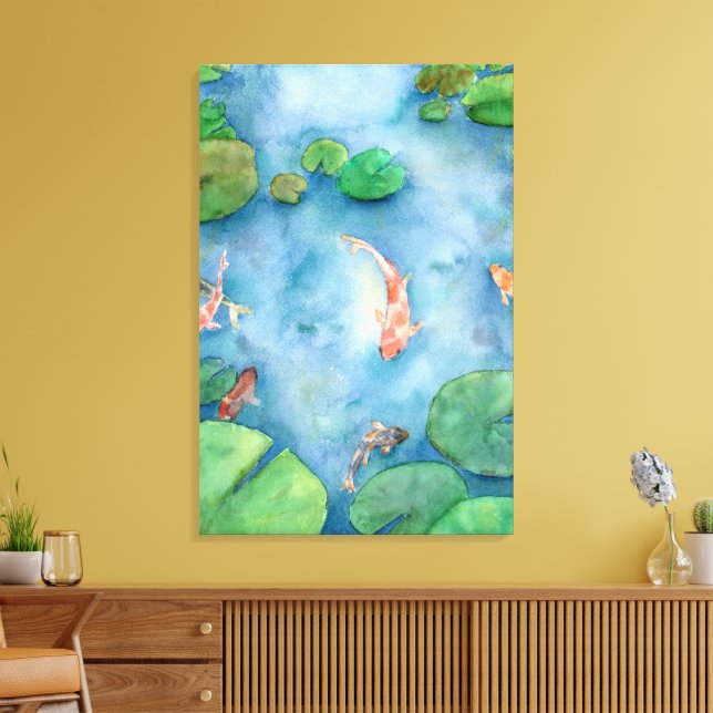 Koi Fish Pond watercolor Leinwanddruck (Insitu (Wohnzimmer))