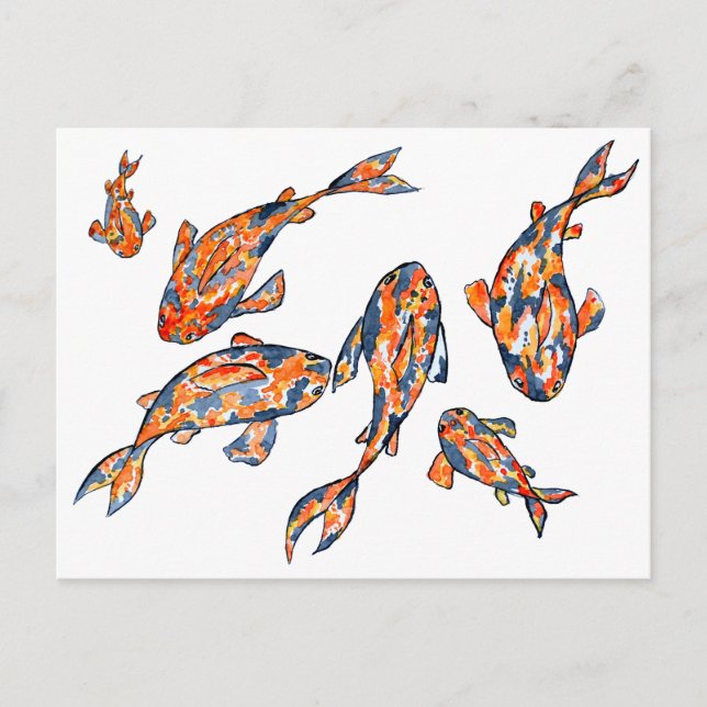 Koi Fish Pond Watercolor Postcard Postkarte (Vorderseite)