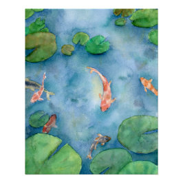 Koi Fish Pond watercolor Poster