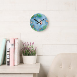 Koi Fish Pond watercolor Runde Wanduhr