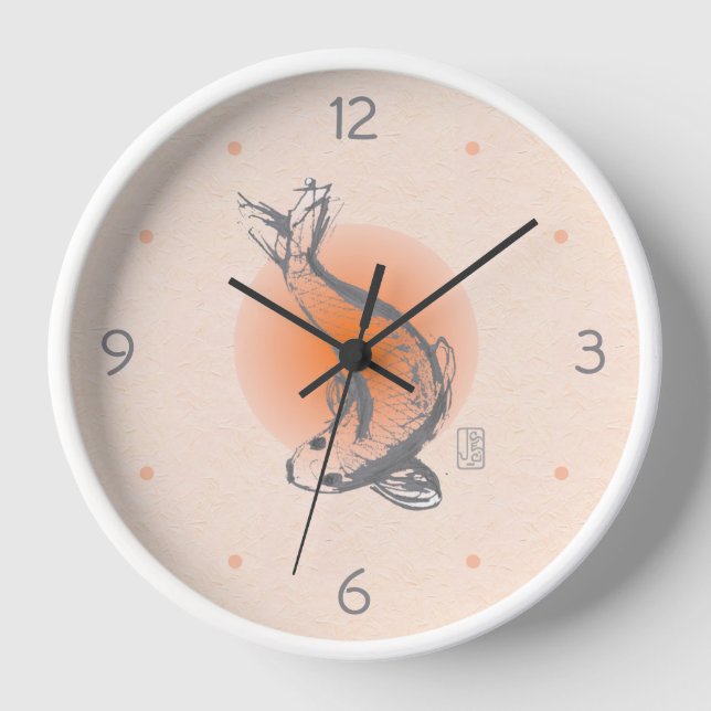 Koi Fish Round Wall Clock Uhr (Vorderseite)