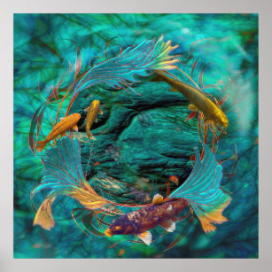 Koi Fish "SWIMMING IN FRIEDEN" Poster