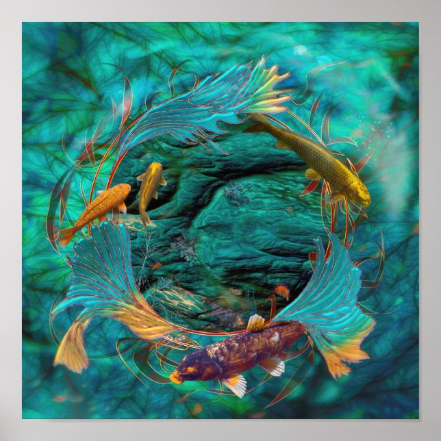 Koi Fish "SWIMMING IN FRIEDEN" Poster (Vorne)