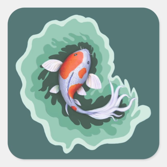 Koi Fish Themed Quadratischer Aufkleber (Vorderseite)