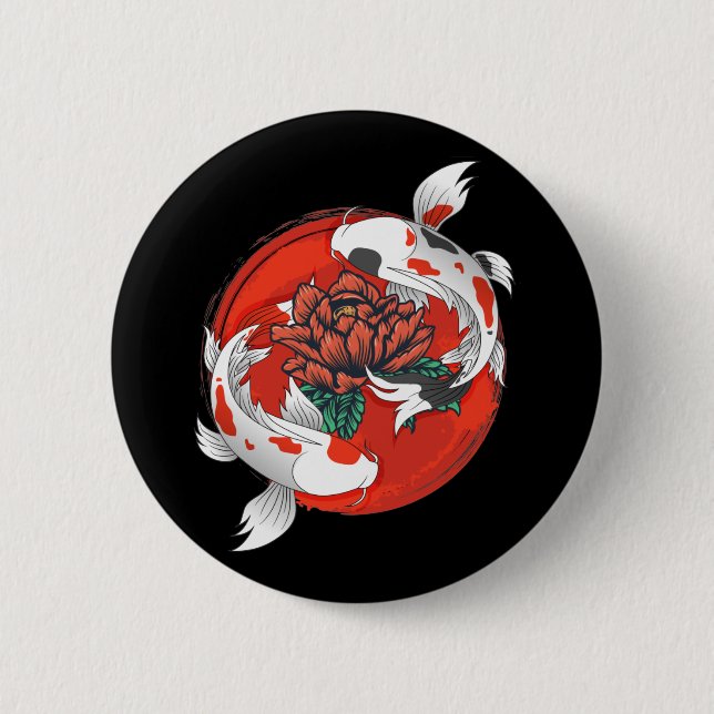 Koi Fish Water Lily Japanische Kunst Button (Vorderseite)