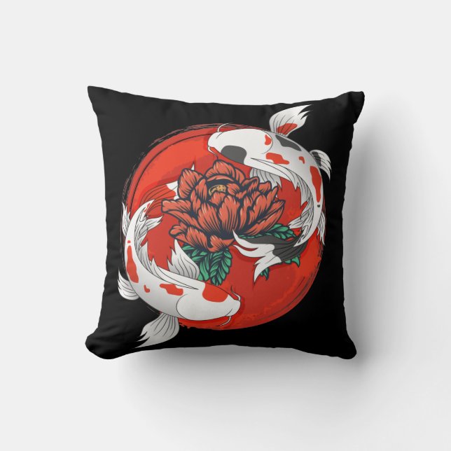 Koi Fish Water Lily Japanische Kunst Kissen (Vorderseite)