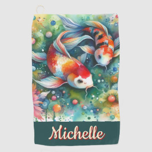 Koi Fish Whimsical Watercolor Personalisiert Golfhandtuch