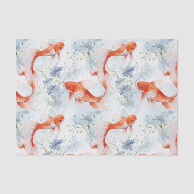 Koi Fish White Winter Pond Decoupage Seidenpapier (Vorderseite)