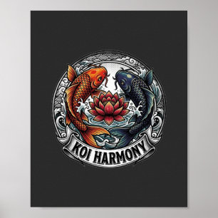 Koi-Harmonie Orange Schwarzer Fisch Lotus-Kunst Poster
