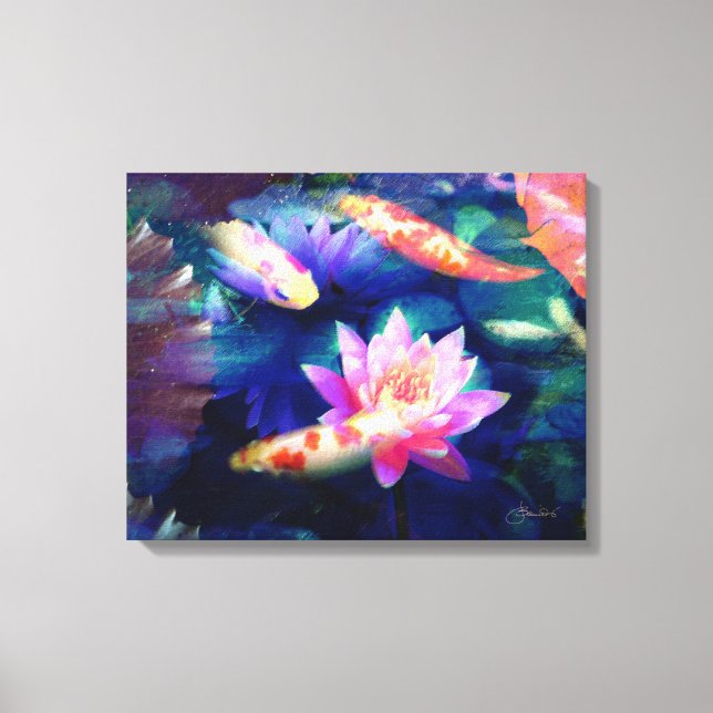Koi im Lotus-Teich Leinwanddruck (Vorderseite)