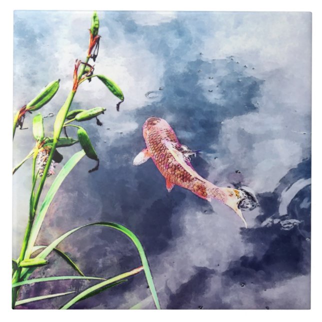Koi im wirbelnden Wasser Fliese (Vorderseite)