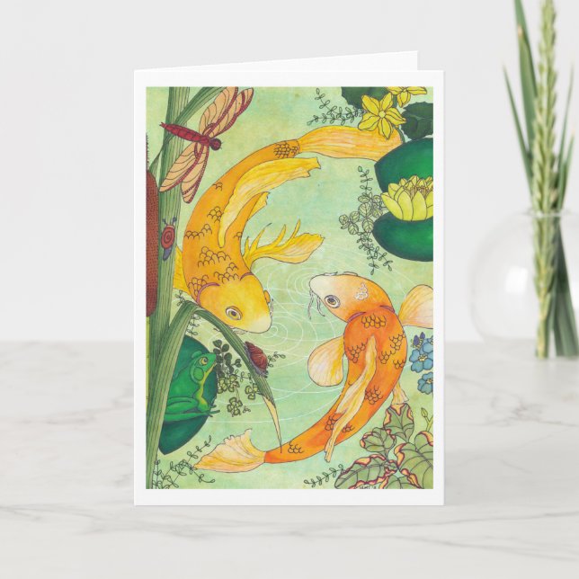 Koi in einem Teich geklappte Blankenkarte von Heat Karte (Vorderseite)