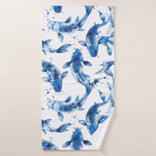 Koi indigo shibori muster badehandtuch