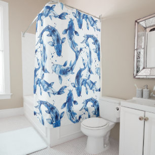 Koi Indigo Shibori Muster Duschvorhang