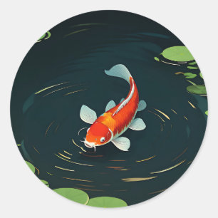Koi-Karpfen-Lotus-Teich Serenität Runder Aufkleber
