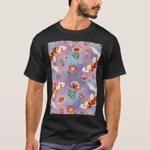 Koi-Karpfen nahtloses Muster im Stil der Volkskuns T-Shirt