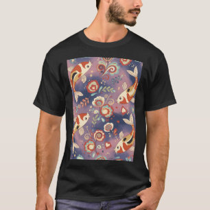 Koi-Karpfen nahtloses Muster im Stil der Volkskuns T-Shirt