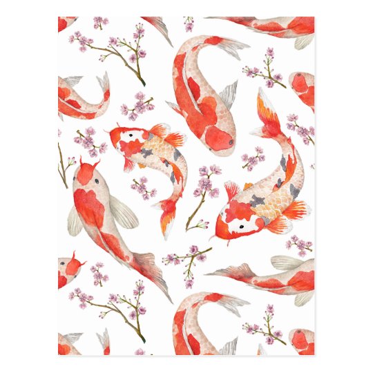 Koi Kirschbluten Muster Postkarte Zazzle Ch