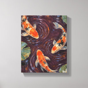 Koi-Kringel in einem Pflaume-Noir-Teich Leinwanddruck