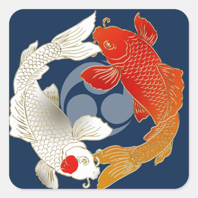 Koi mit japanischem Stil Quadratischer Aufkleber (Vorderseite)