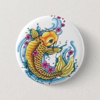 Koi mit Kirschblüten-Knopf Button