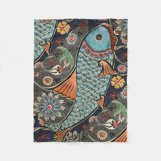 Koi Mosaic Fleecedecke (Vorderseite)