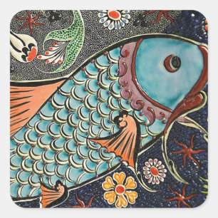 Koi Mosaic Quadratischer Aufkleber