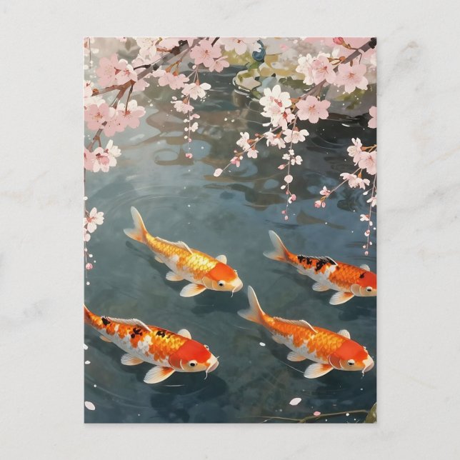 Koi Pond Cherry Blossom Serenity Postkarte (Vorderseite)