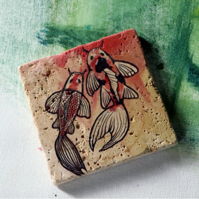 Koi Pond Fish Artwork Steinuntersetzer (Von Creator hochgeladen)