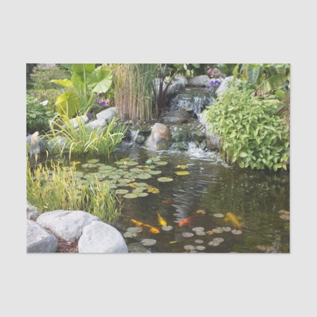 Koi Pond mit Wasserfall Seidenpapier (Vorderseite)