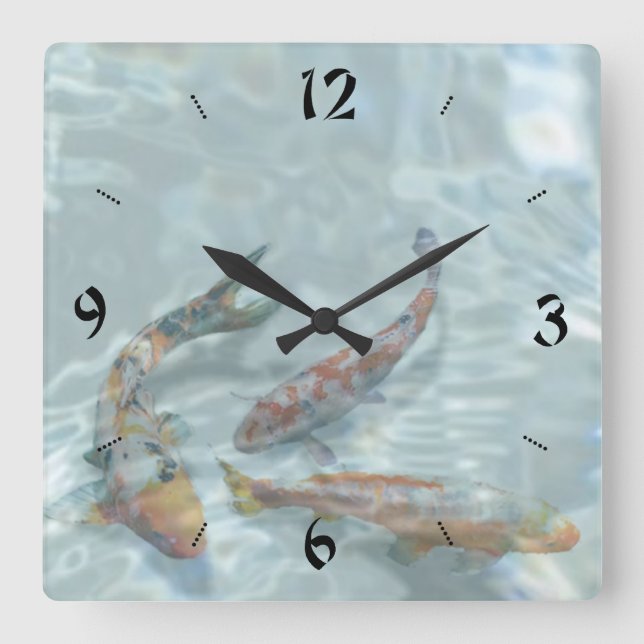 Koi Pond Quadratische Wanduhr (Vorderseite)