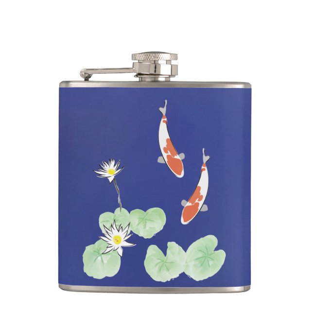 Koi Pond Vinyl Wrapped Flask Flachmann (Vorderseite)