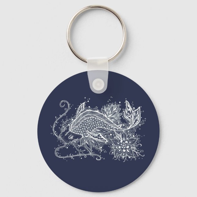 Koi Tattoo Button Keychain Schlüsselanhänger (Vorderseite)
