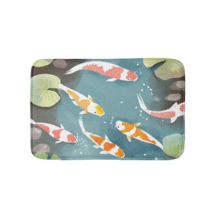 Koi-Teich-Aquarell Schöne Fischmalerei Badematte
