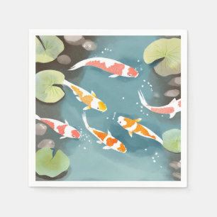 Koi-Teich-Aquarell Schöne Fischmalerei Serviette