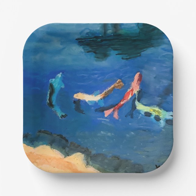 Koi-Teich Pappteller (Vorderseite)